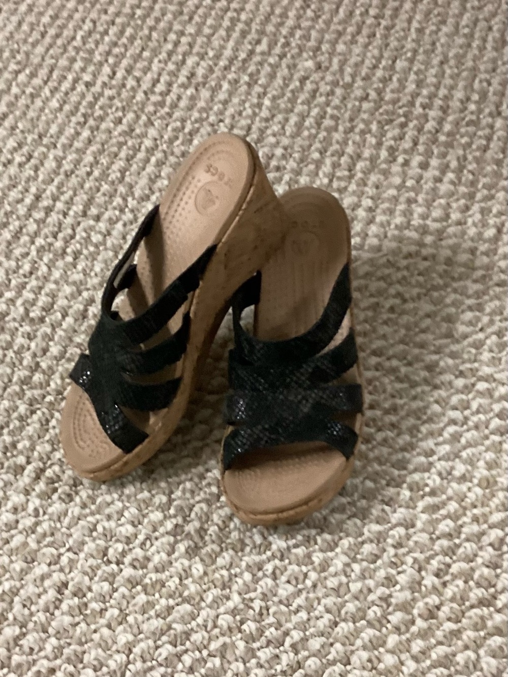 CROCS Black Strappy Wedge Sandals